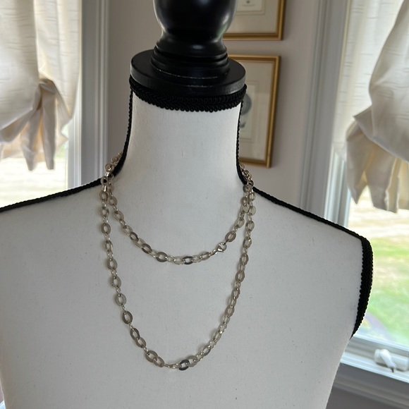 Silver color link metal necklace. Wear doubled strand or long - Picture 1 of 5